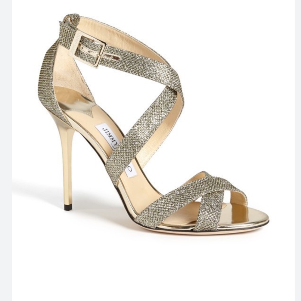 JIMMY CHOO Lottie Sandal Shoes Heels Strappy Light Bronze Glitter EUR 36.5/6.5
